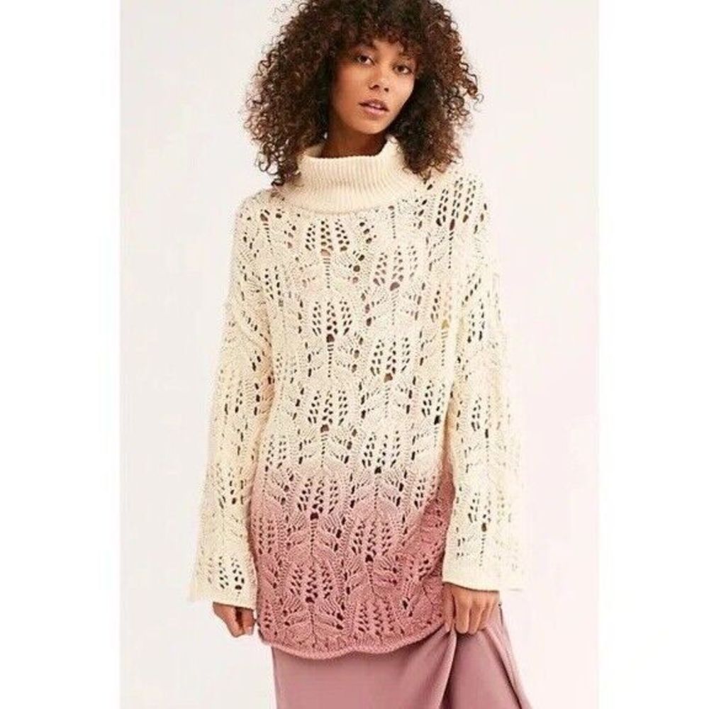 NWOT Free People Ombre Dip Dye Crochet Sweater Cotton Size Xs